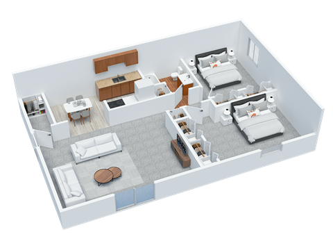 Floor plan for 2 beds, 1 bath, 927 sqft